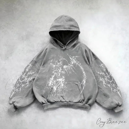 Relaxed Retro Gothic Printing Hoodie grey 1 / M hoodies-241228