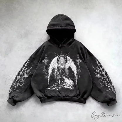 Relaxed Retro Gothic Printing Hoodie hoodies-241228