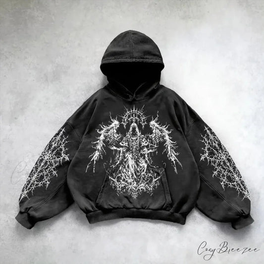 Relaxed Vintage Print Hoodie black 5 / S hoodies-241228