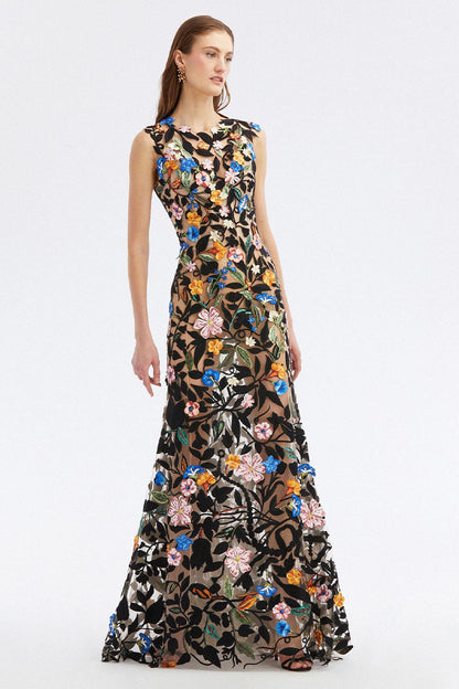 Remarkable Moment Floral Trendy Embroidered Illusion Gown