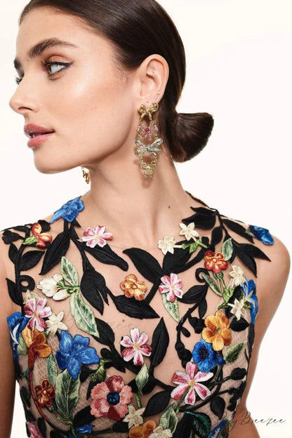 Remarkable Moment Floral Trendy Embroidered Illusion Gown