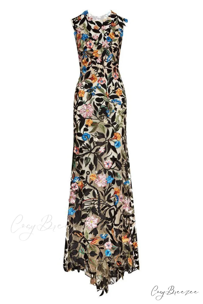 Remarkable Moment Floral Trendy Embroidered Illusion Gown