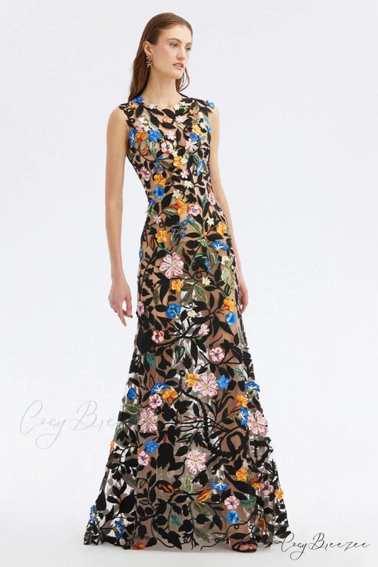 Remarkable Moment Floral Trendy Embroidered Illusion Gown Black / 2