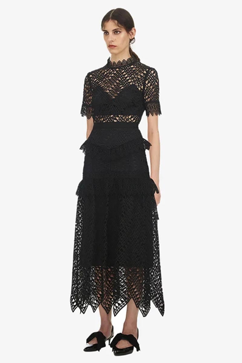 Remy Black Graceful Lace Midi Dress