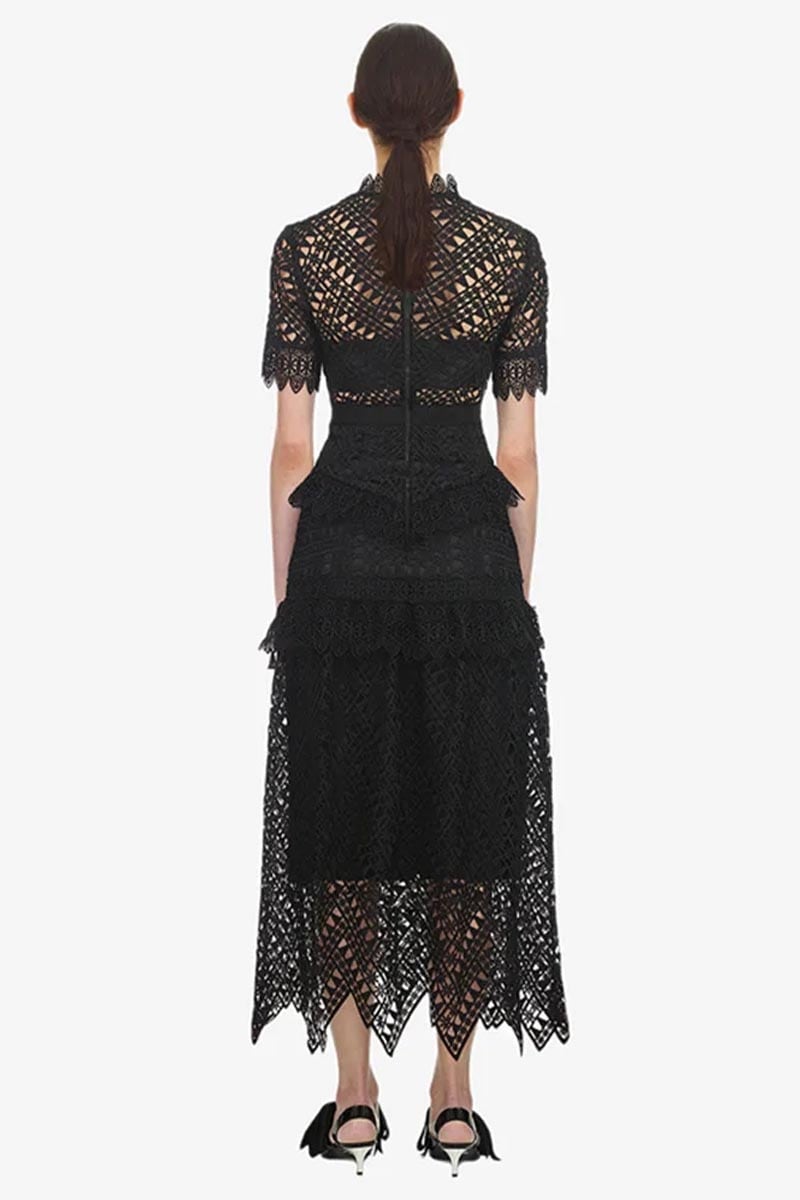 Remy Black Graceful Lace Midi Dress