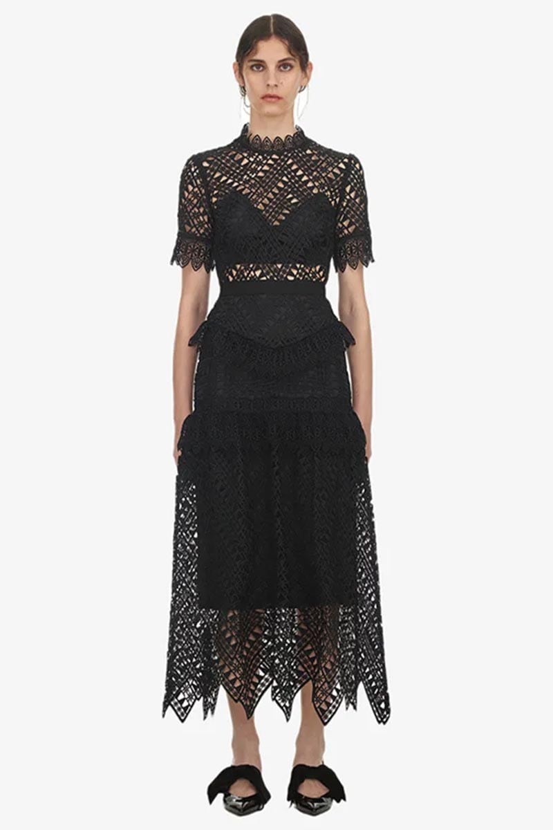 Remy Black Graceful Lace Midi Dress