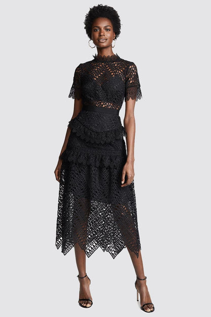 Remy Black Graceful Lace Midi Dress