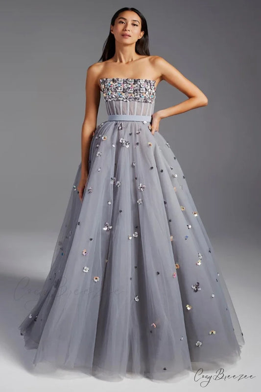 Rene Blossom Graceful Strapless Maxi Dress Slate / 2