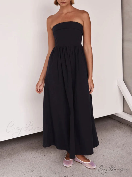 Resort Style Tulare Charming Strapless Midi Dress Navy Blue / S