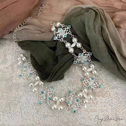 Retro Baroque Style Cross Pearl Layered Fashion Necklace WHITE