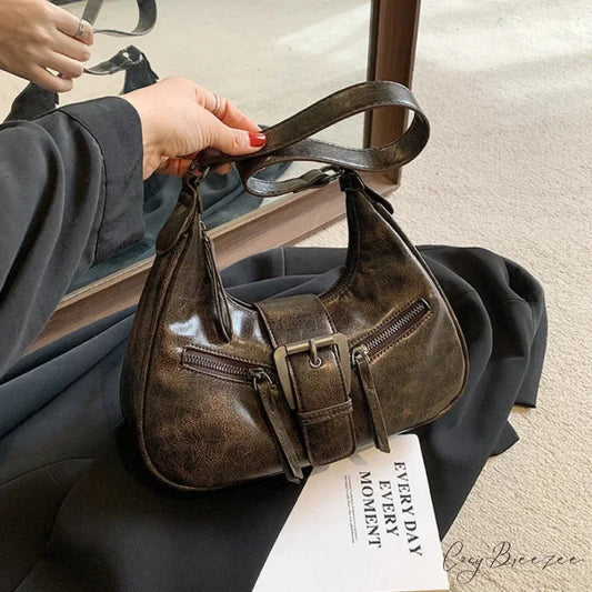 Retro Belt Design PU Leather Shoulder Bag shoulder-250126