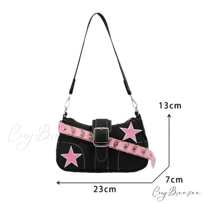 Retro Belt Design PU Leather Shoulder Bag Black shoulder-250126