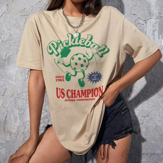 Retro Cartoon Pickleball Tee Khaki / S t-shirt-250223