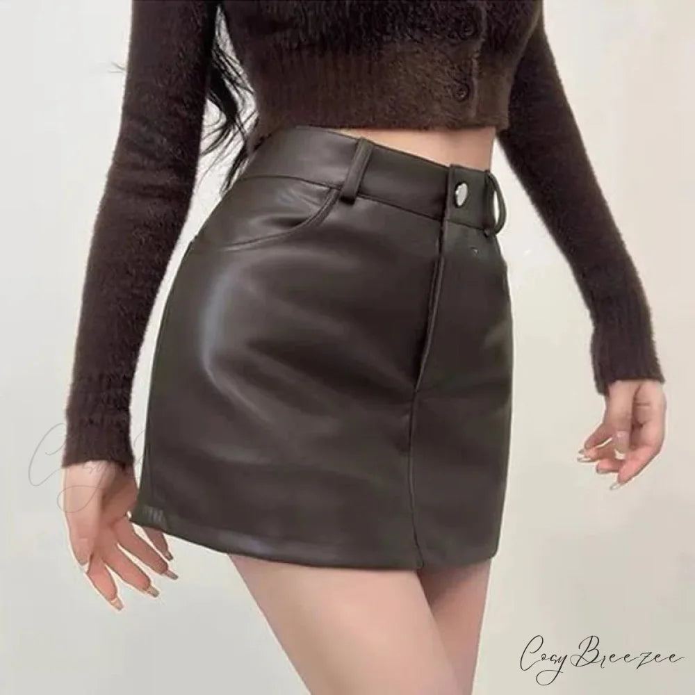 Retro Chic High Waist Sexy A-line Stylish Fashionable Brown Elegant Skirt