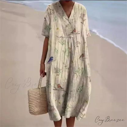 Retro Circle Print Boho Floral Dress oldfloraldress-250126