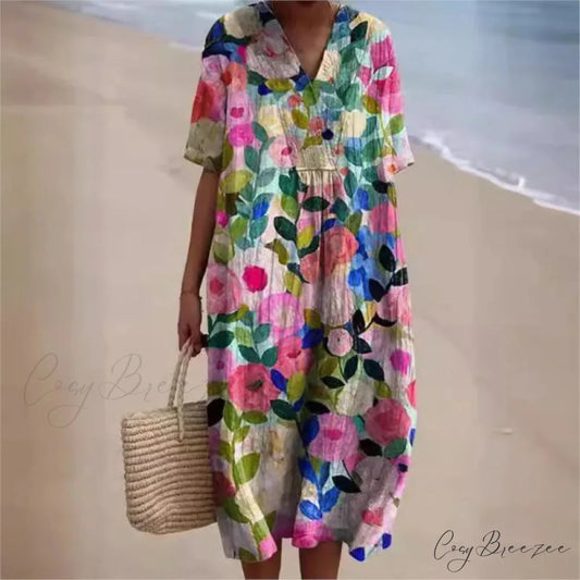Retro Circle Print Boho Floral Dress oldfloraldress-250126