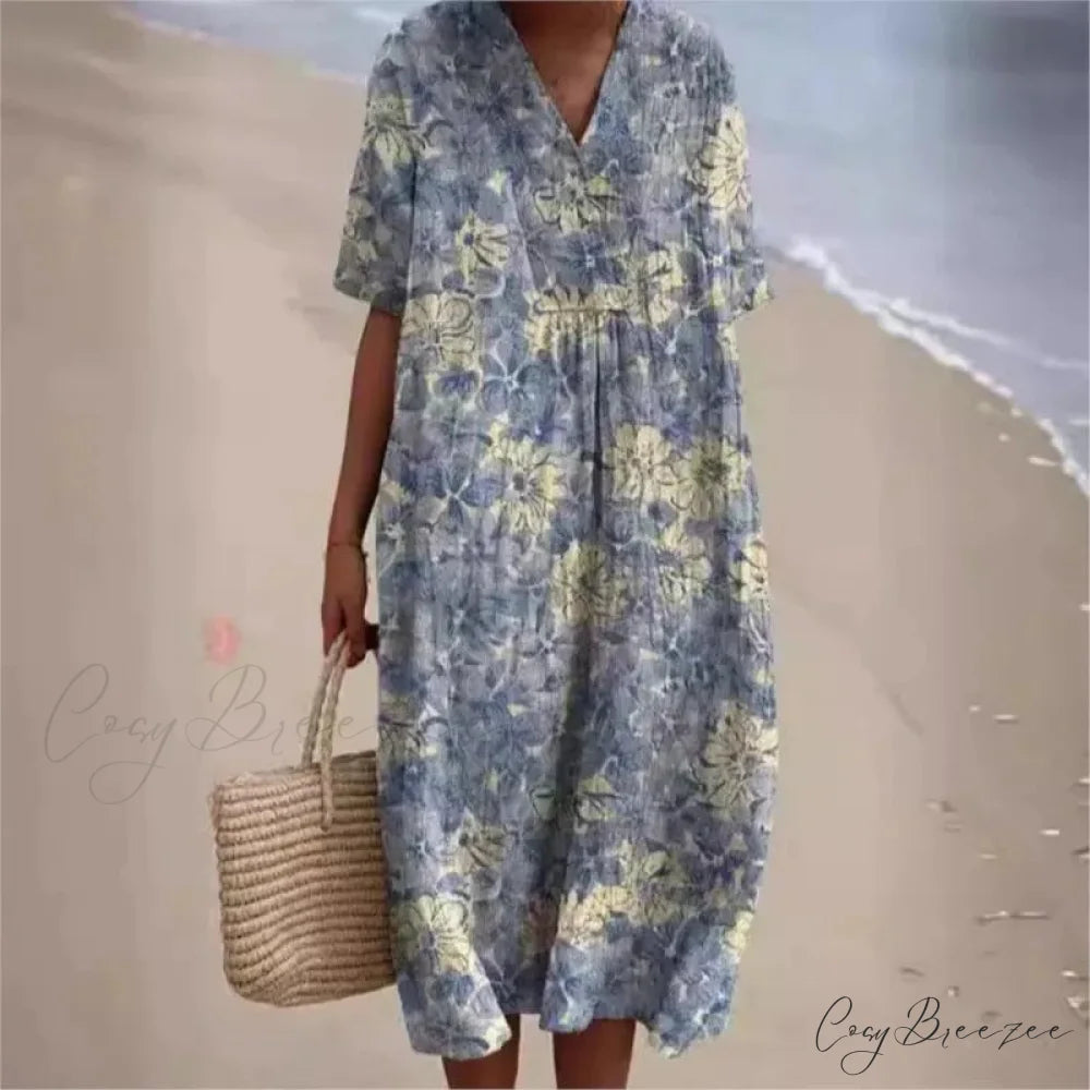Retro Circle Print Boho Floral Dress oldfloraldress-250126