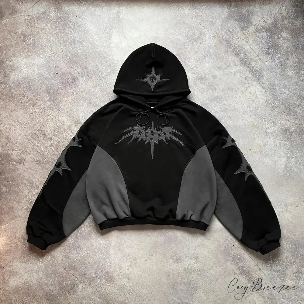 Retro Embroidery Pattern Oversized Hoodie black 1 / M hoodies-241228