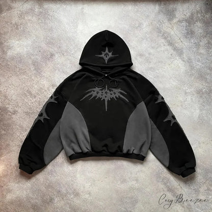 Retro Embroidery Pattern Oversized Hoodie black 1 / M hoodies-241228