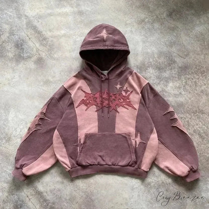 Retro Embroidery Pattern Oversized Hoodie pink 2 / M hoodies-241228