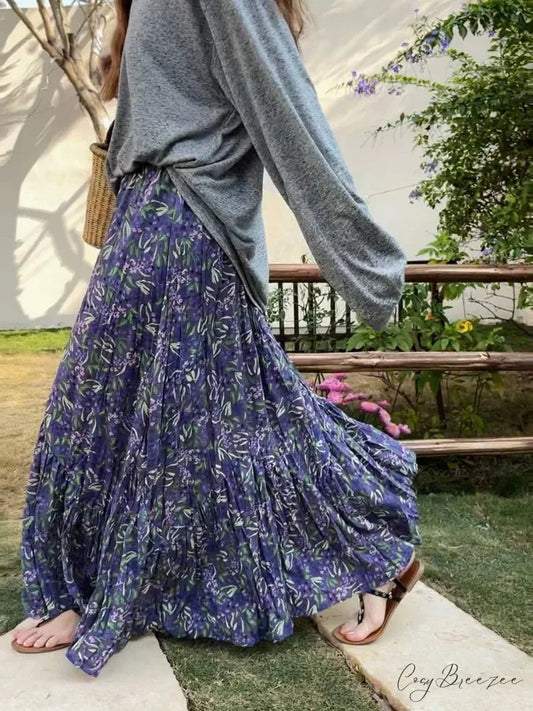 Retro Floral Skirt for Women 2025 Summer High Waist Y2K skirt-250126