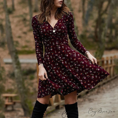 Retro Floral Swing Midi Dress PURPLE / S oldfloraldress-250126