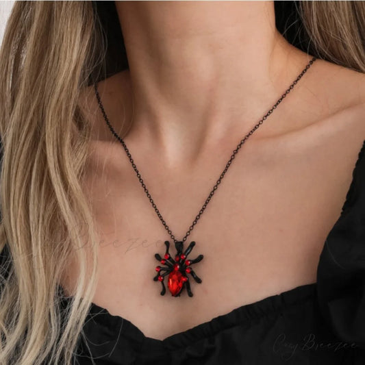 Retro Gothic Spider Pendant Gothic Personality Punk Diamond Necklace BLACK