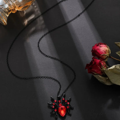 Retro Gothic Spider Pendant Gothic Personality Punk Diamond Necklace BLACK