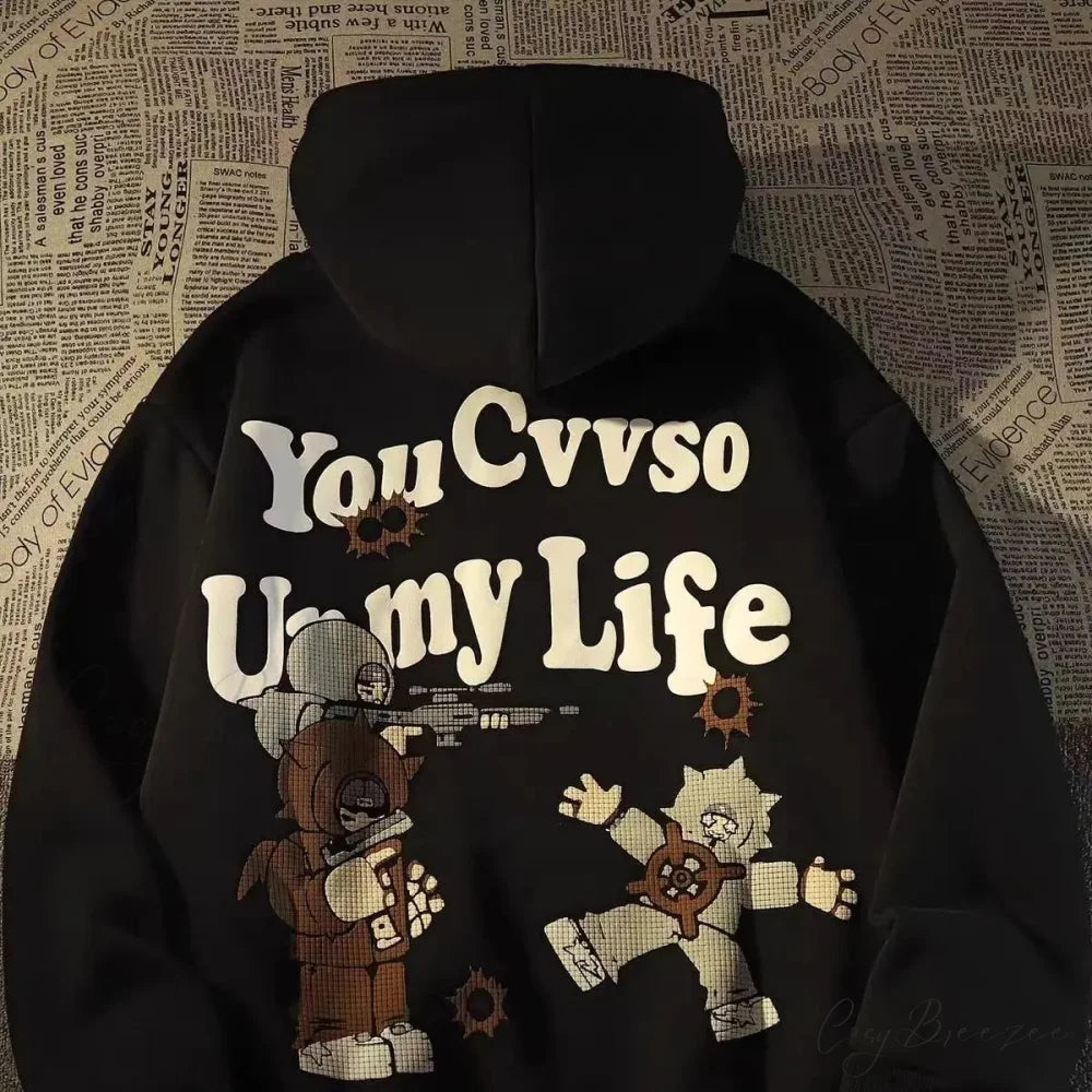 Retro Large Size Gothic Print Hoodie Black / S hoodies-241228