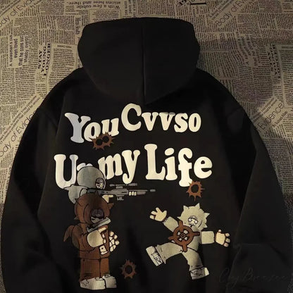 Retro Large Size Gothic Print Hoodie Black / S hoodies-241228