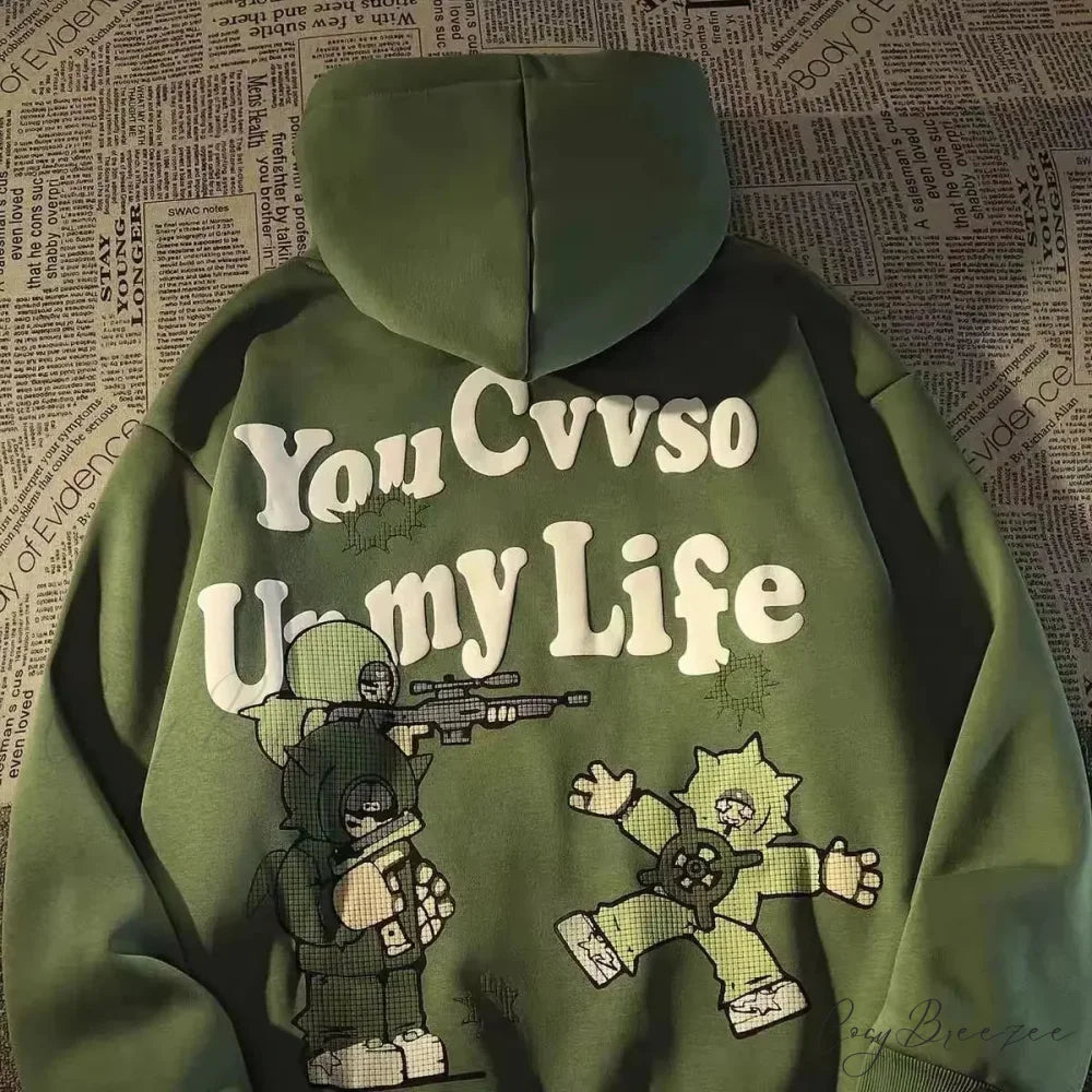 Retro Large Size Gothic Print Hoodie Green / S hoodies-241228