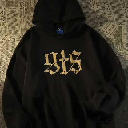 Retro Large Size Gothic Print Hoodie hoodies-241228