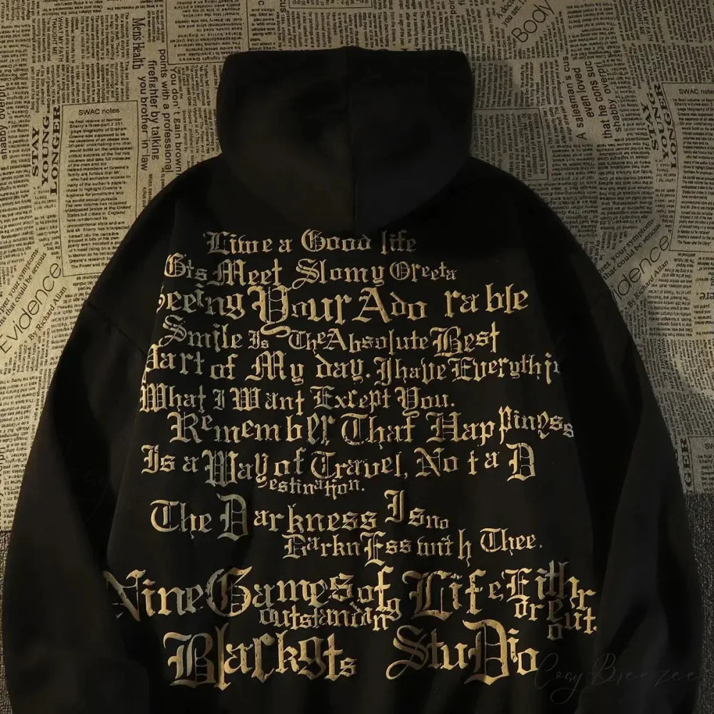 Retro Large Size Gothic Print Hoodie hoodies-241228