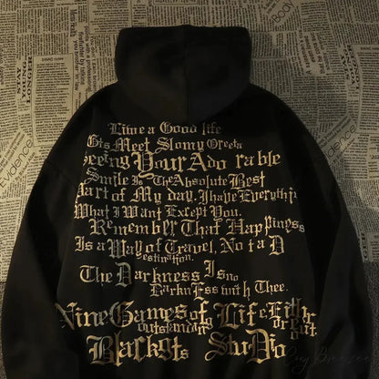 Retro Large Size Gothic Print Hoodie hoodies-241228