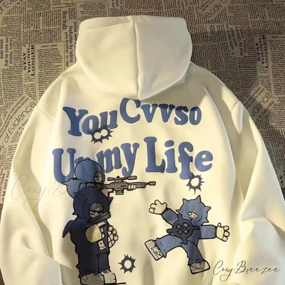 Retro Large Size Gothic Print Hoodie White / S hoodies-241228