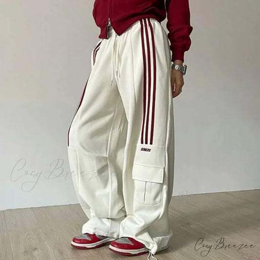 Retro Lazy Stripes Wide Leg Pants Off White / S (44-50kg) pants-241228