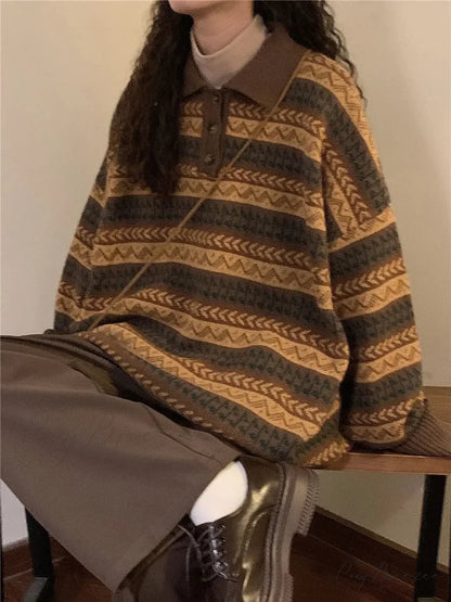 Retro Lazy Style Striped Loose Sweater swraters-241228