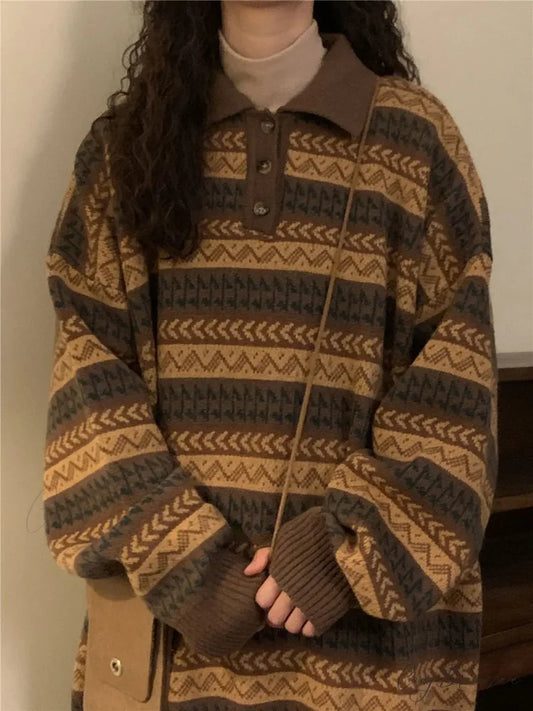 Retro Lazy Style Striped Loose Sweater swraters-241228