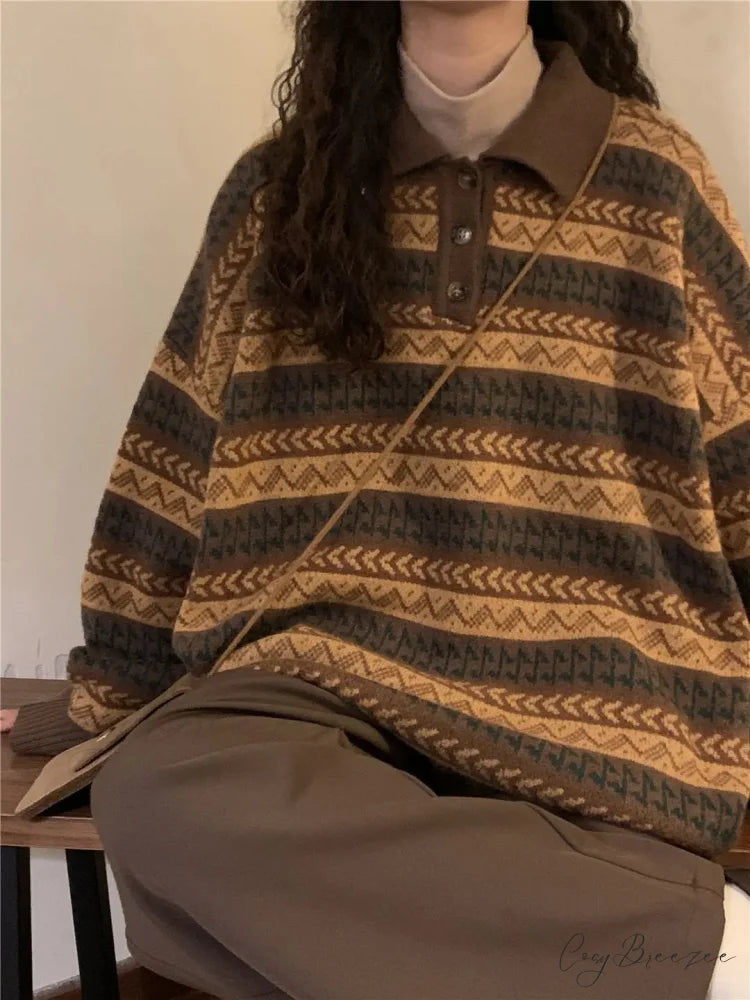Retro Lazy Style Striped Loose Sweater swraters-241228