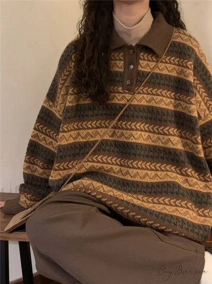 Retro Lazy Style Striped Loose Sweater swraters-241228