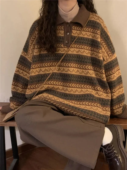 Retro Lazy Style Striped Loose Sweater swraters-241228