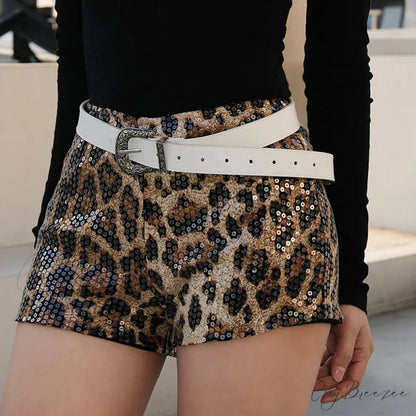 Retro Leopard Glitter Chic Shorts Mixed Color / S short-250223
