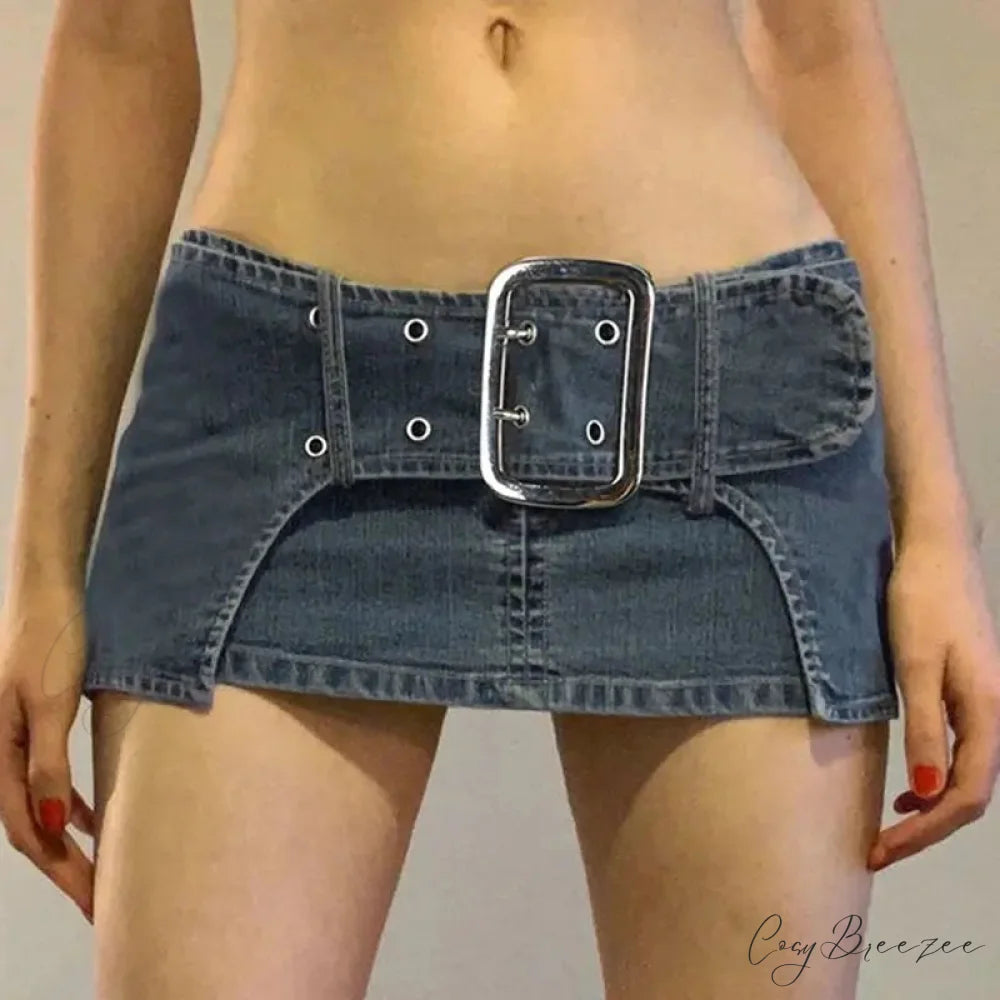 Retro Metal Clasp Denim Skirt blue / S skirts-250223