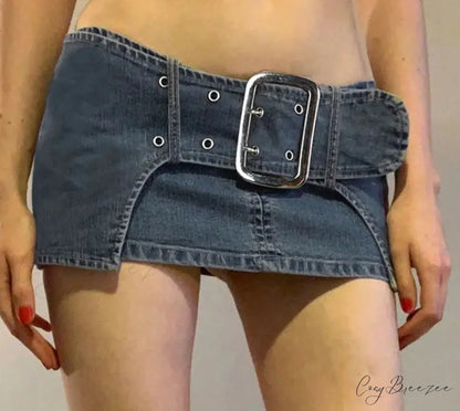 Retro Metal Clasp Denim Skirt skirts-250223