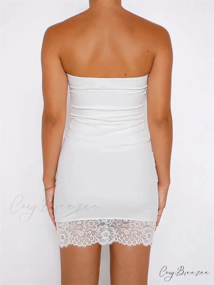 Retro Off Shoulder Tube Strapless Backless Mini Dress