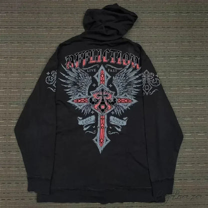 Retro Pattern Zipper Hoodie black 6 / S hoodies-241228