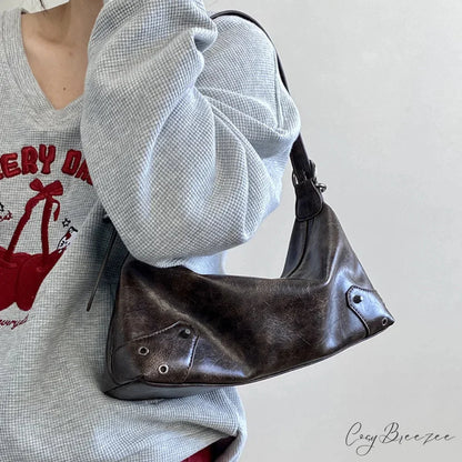 Retro PU Leather Y2K Bag Brown shoulder-250126