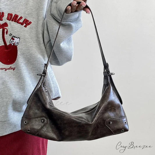 Retro PU Leather Y2K Bag Brown shoulder-250126