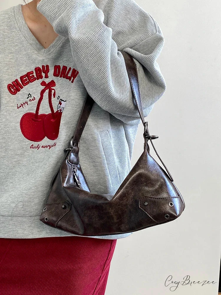 Retro PU Leather Y2K Bag Brown shoulder-250126