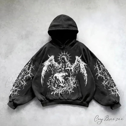 Retro Punk Printed Hoodie black 3 / M hoodies-241228